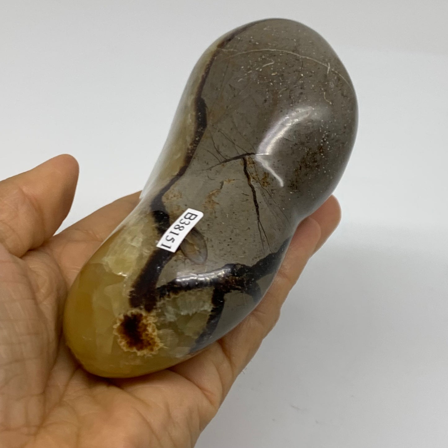 1.27 lbs, 4.3"x3.4"x2", Septarian Nodules Freeform Polished Crystal, B38151