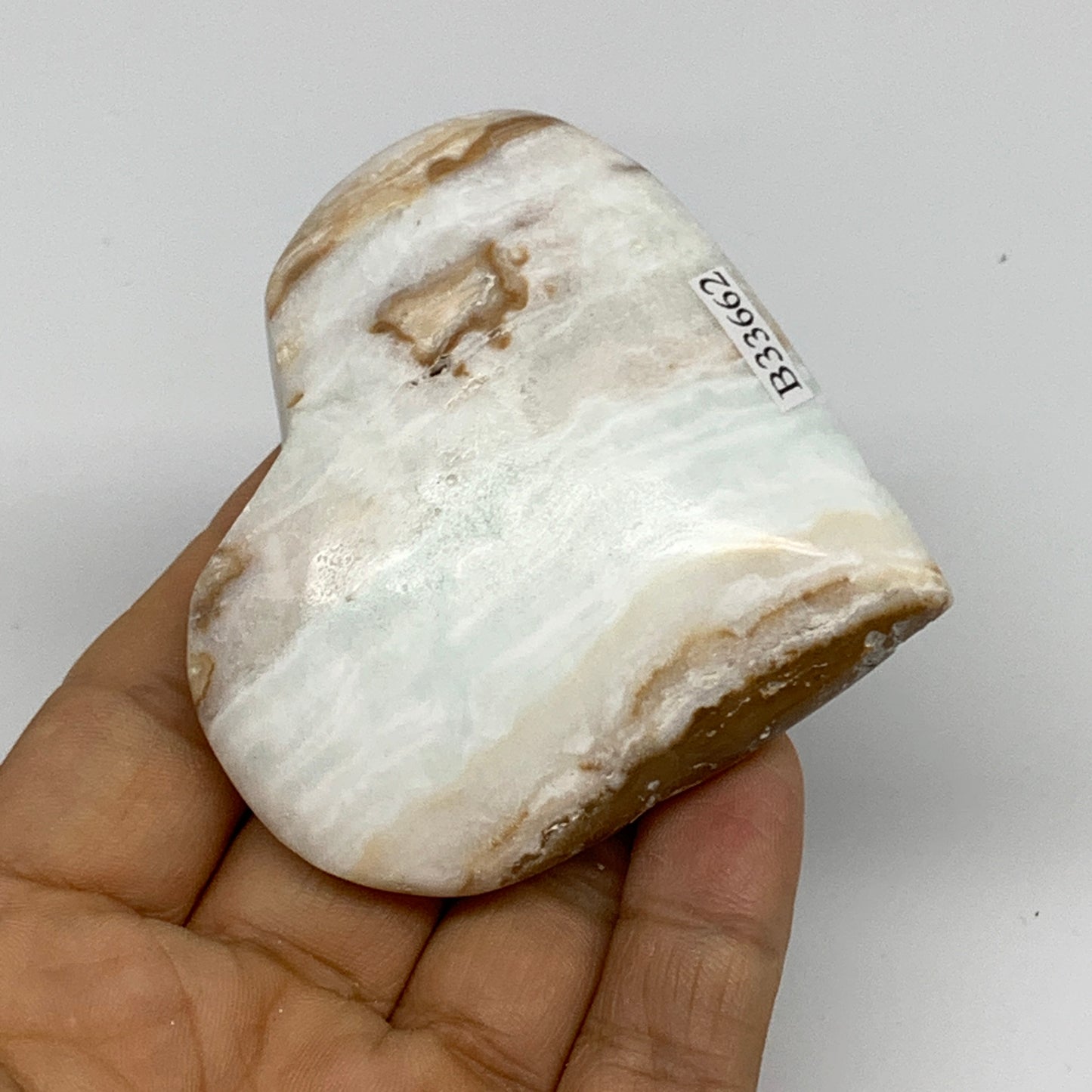 120g, 2.5"x2.8"x0.8" Caribbean Calcite Heart Gemstones @Afghanistan,B33662