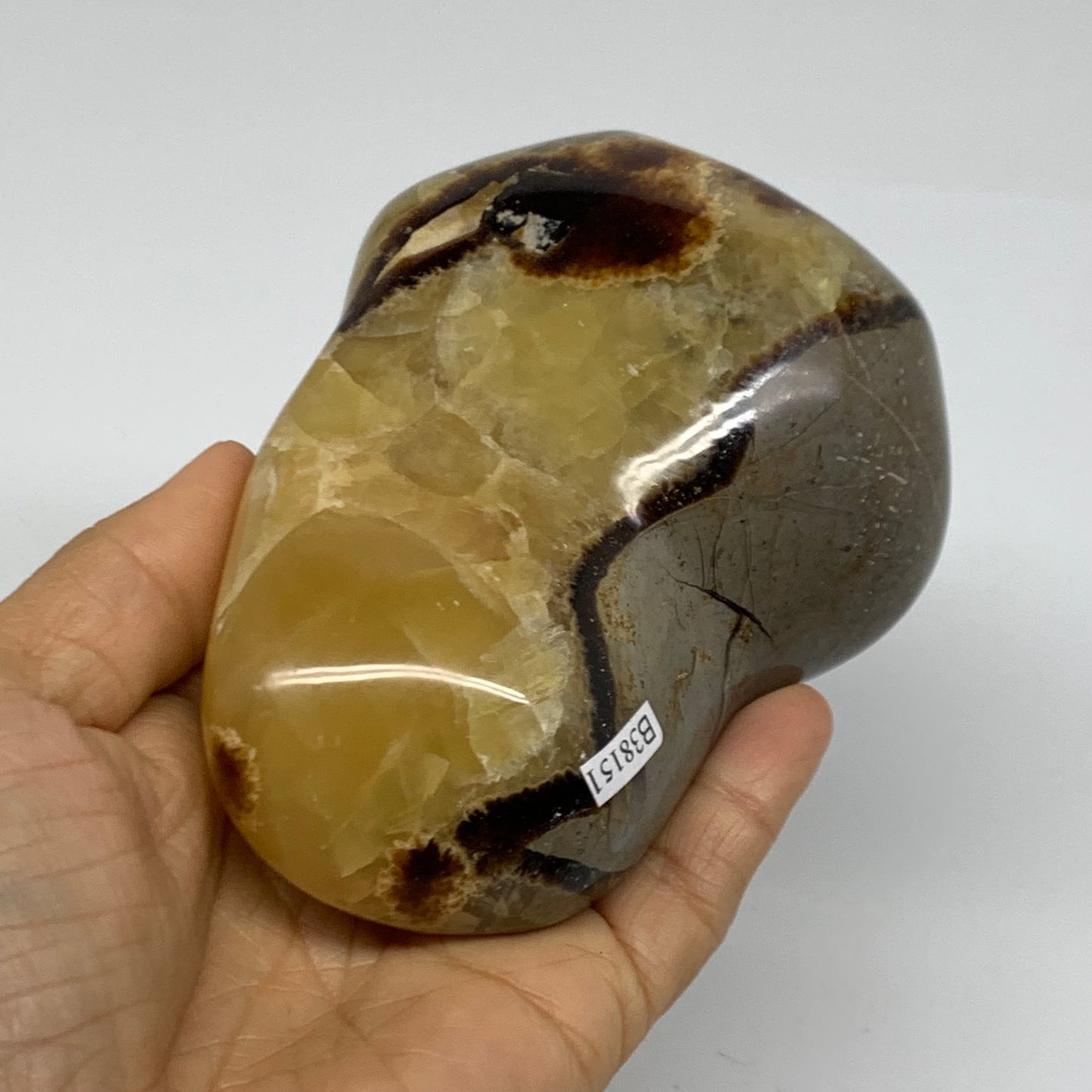 1.27 lbs, 4.3"x3.4"x2", Septarian Nodules Freeform Polished Crystal, B38151