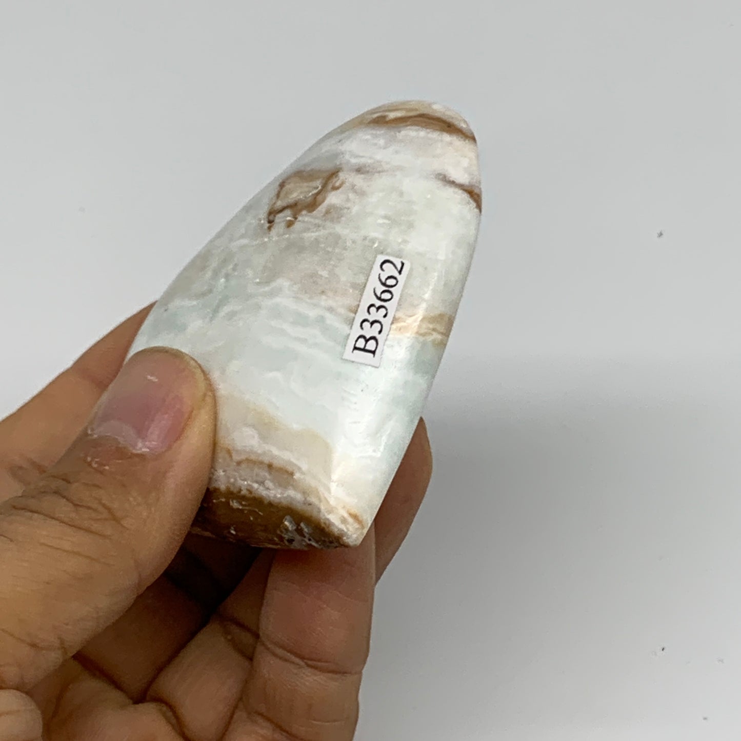 120g, 2.5"x2.8"x0.8" Caribbean Calcite Heart Gemstones @Afghanistan,B33662