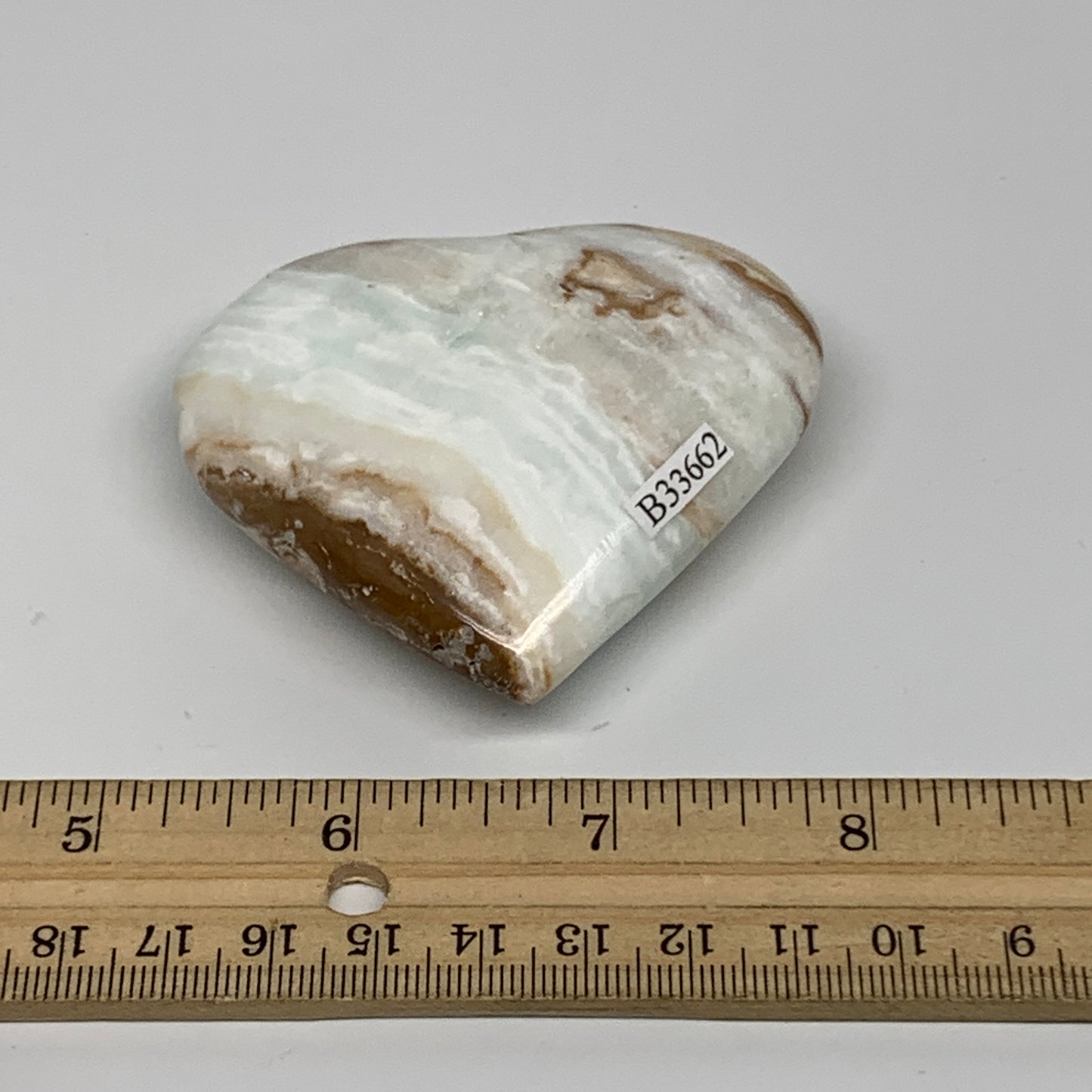 120g, 2.5"x2.8"x0.8" Caribbean Calcite Heart Gemstones @Afghanistan,B33662