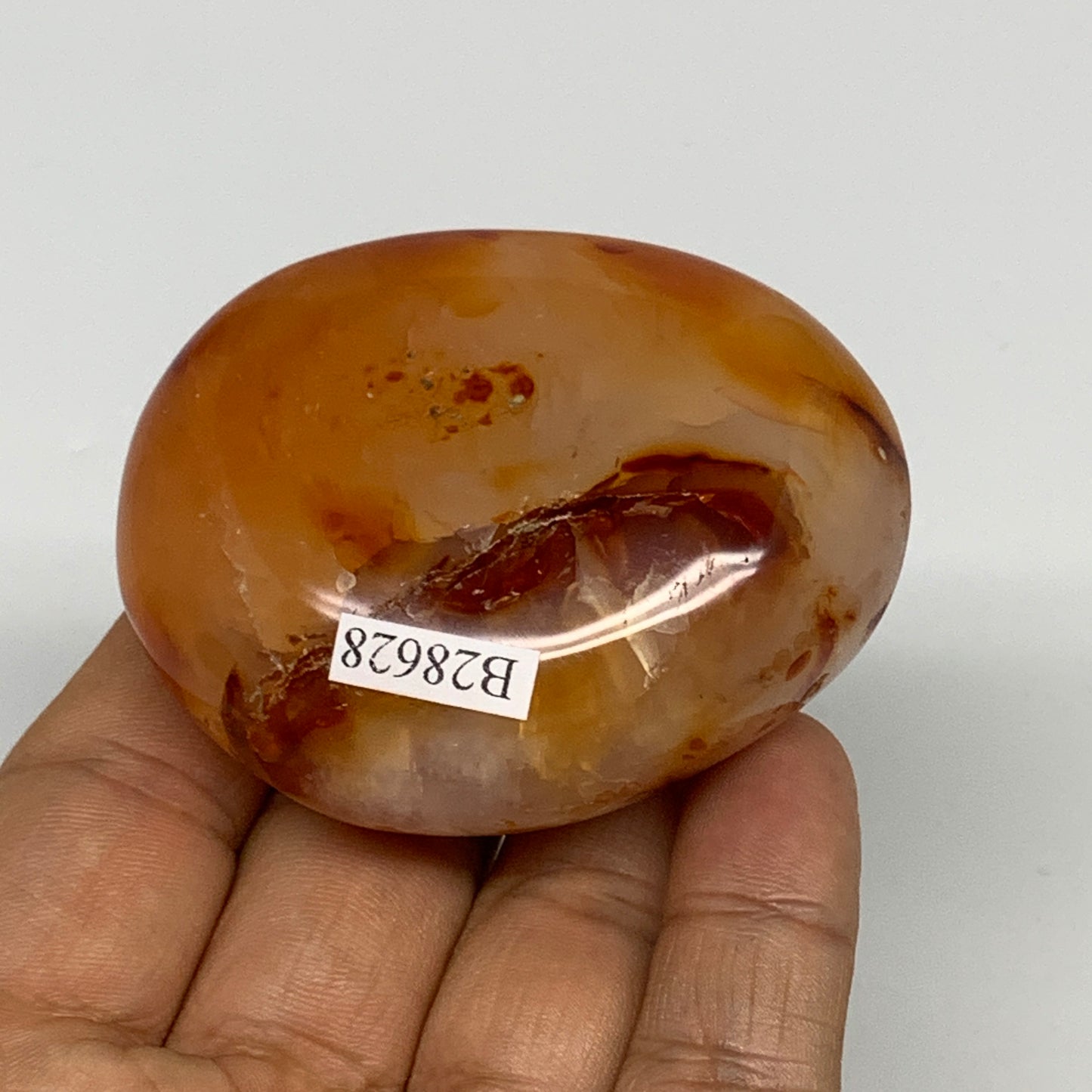 120g, 2.4"x1.9"x1.2", Red Carnelian Palm-Stone Gem Crystal Polished, B28628