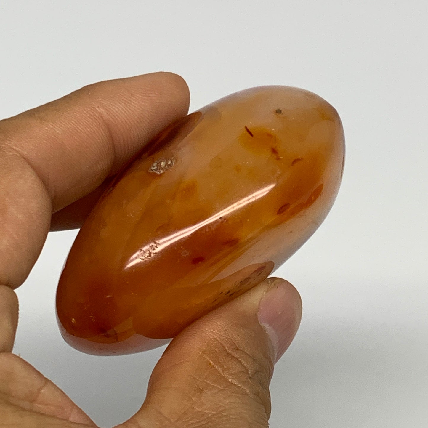 120g, 2.4"x1.9"x1.2", Red Carnelian Palm-Stone Gem Crystal Polished, B28628