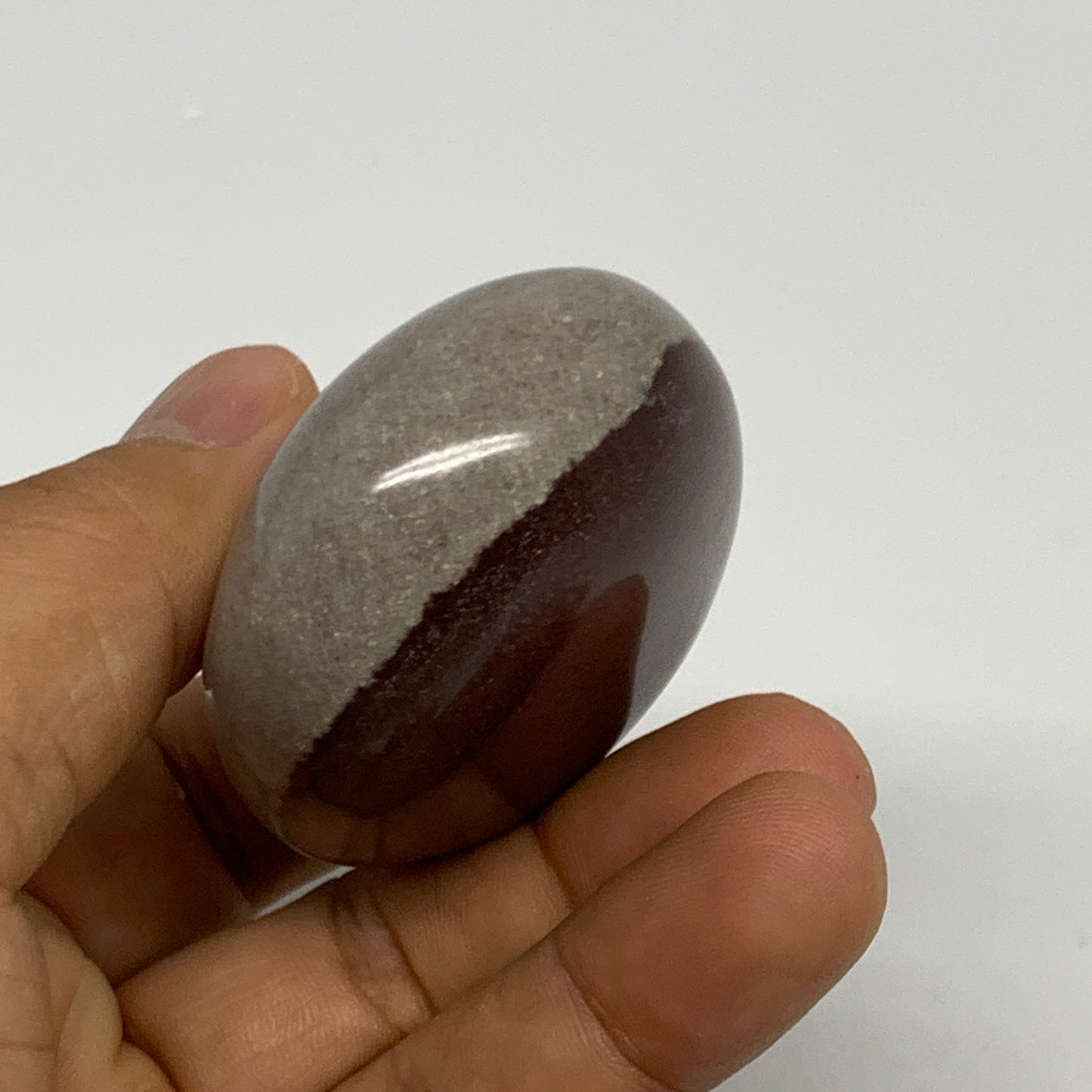 104.3g, 2.3"x1.8"x1", Narmada Shiva Lingam Palm-Stone Polished, B29365