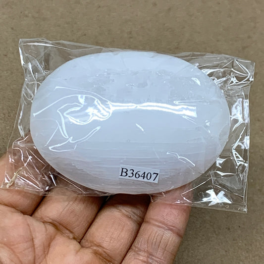110g, 2.7"x2"x1", White Selenite Palmstone Crystal Pillow Reiki, B36407
