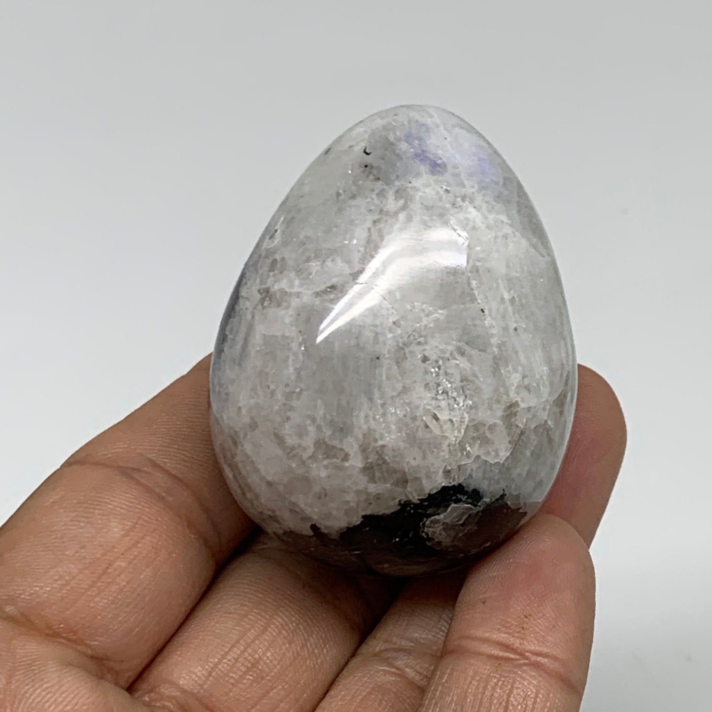 95.3g, 1.9"x1.5", Natural Gemstone White Rainbow Moonstone Egg, B34301