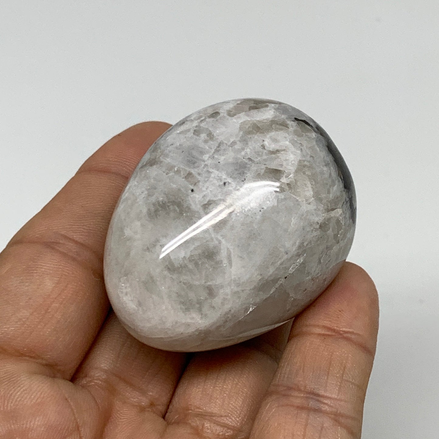 95.3g, 1.9"x1.5", Natural Gemstone White Rainbow Moonstone Egg, B34301