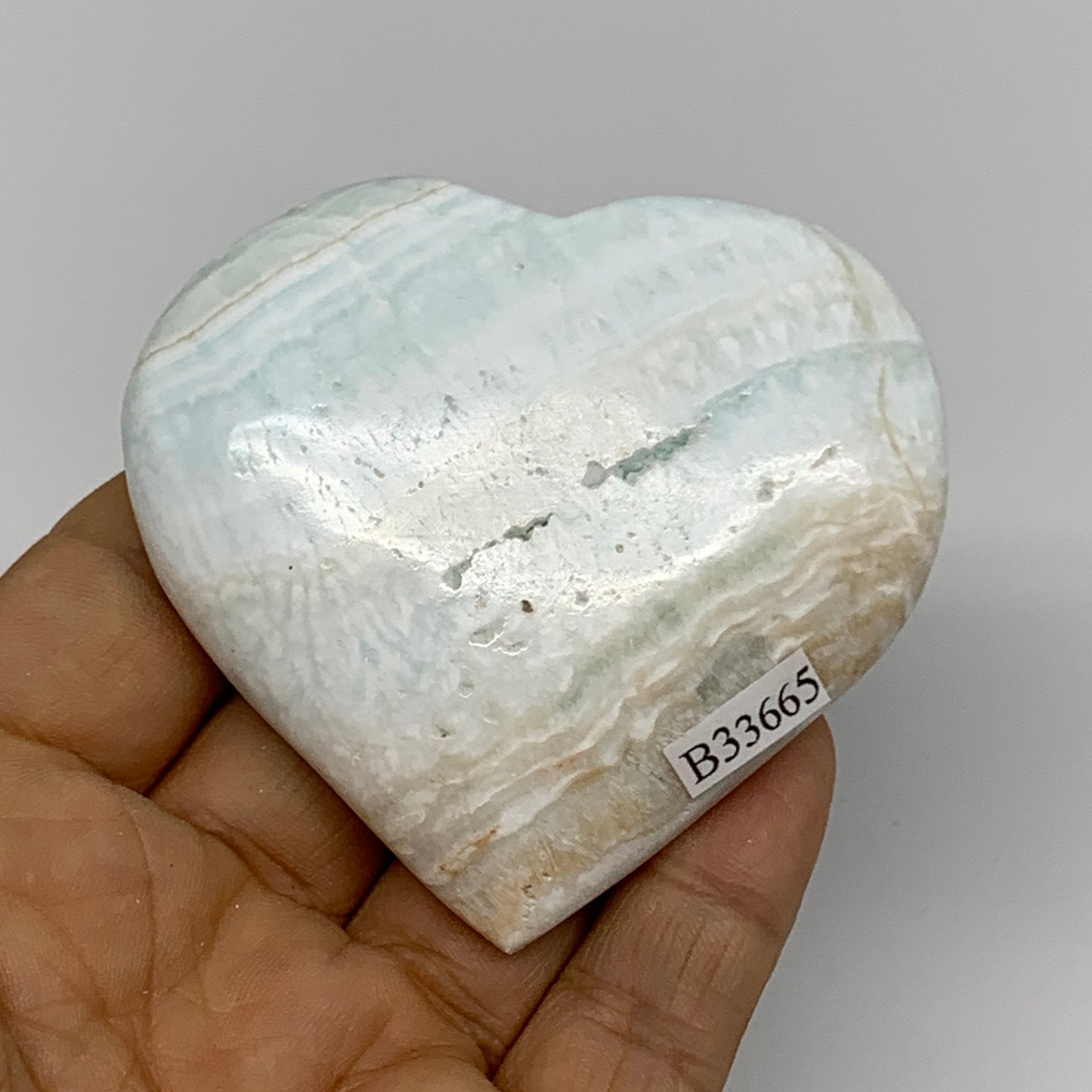 112g, 2.5"x2.7"x0.7" Caribbean Calcite Heart Gemstones @Afghanistan,B33665