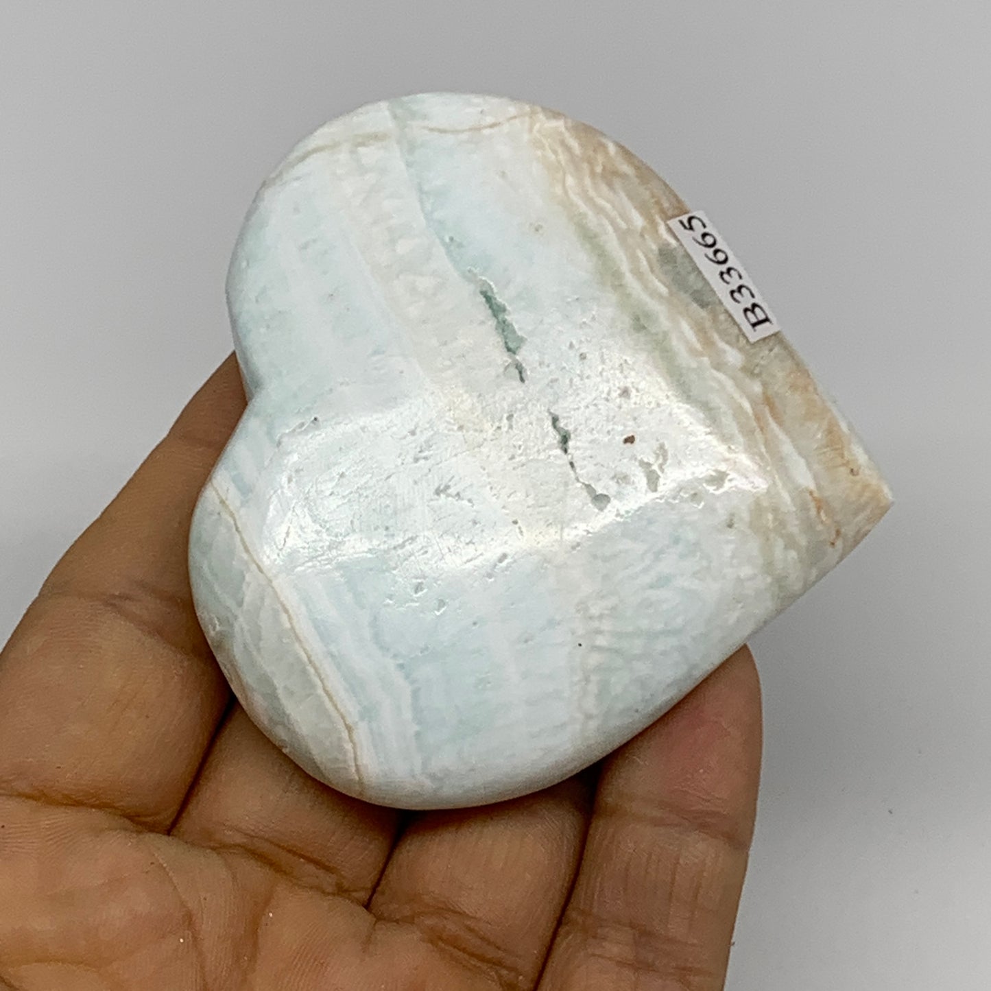 112g, 2.5"x2.7"x0.7" Caribbean Calcite Heart Gemstones @Afghanistan,B33665