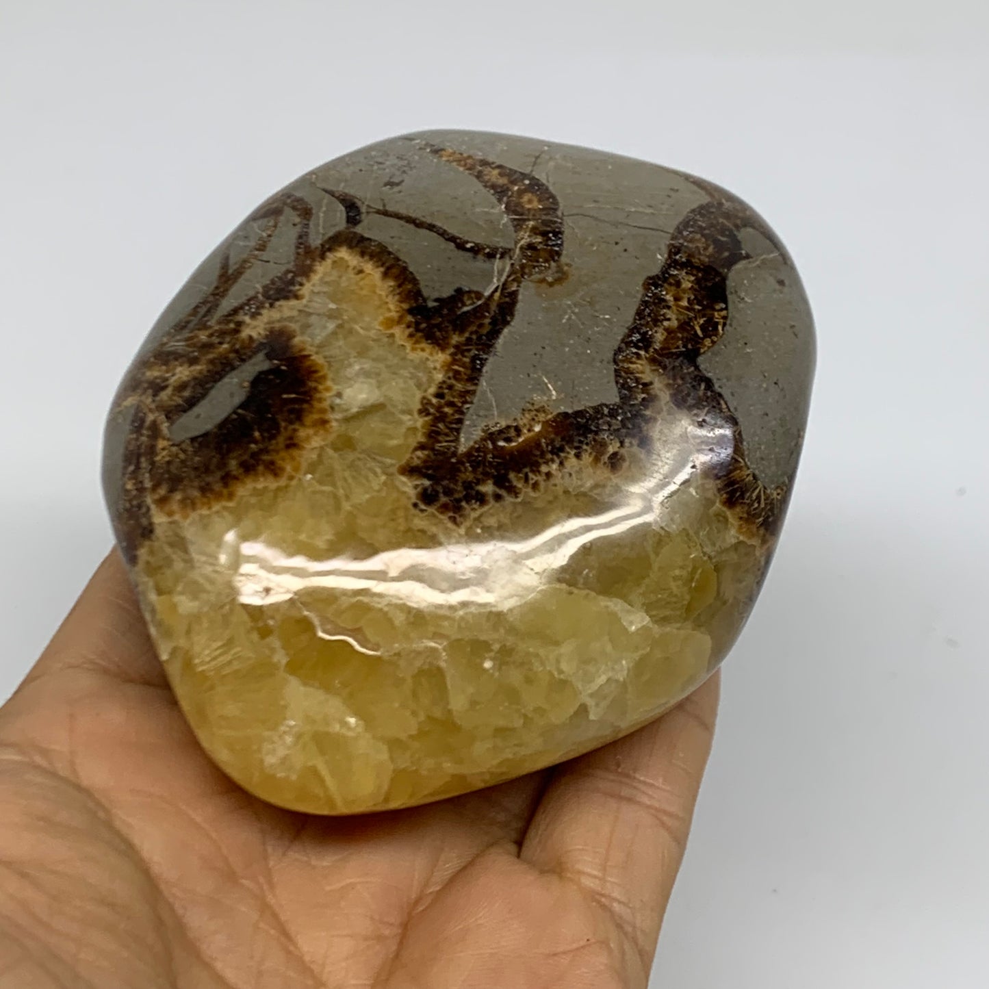 0.85 lbs, 3.3"x3"x1.8", Septarian Nodules Freeform Polished Crystal, B38154