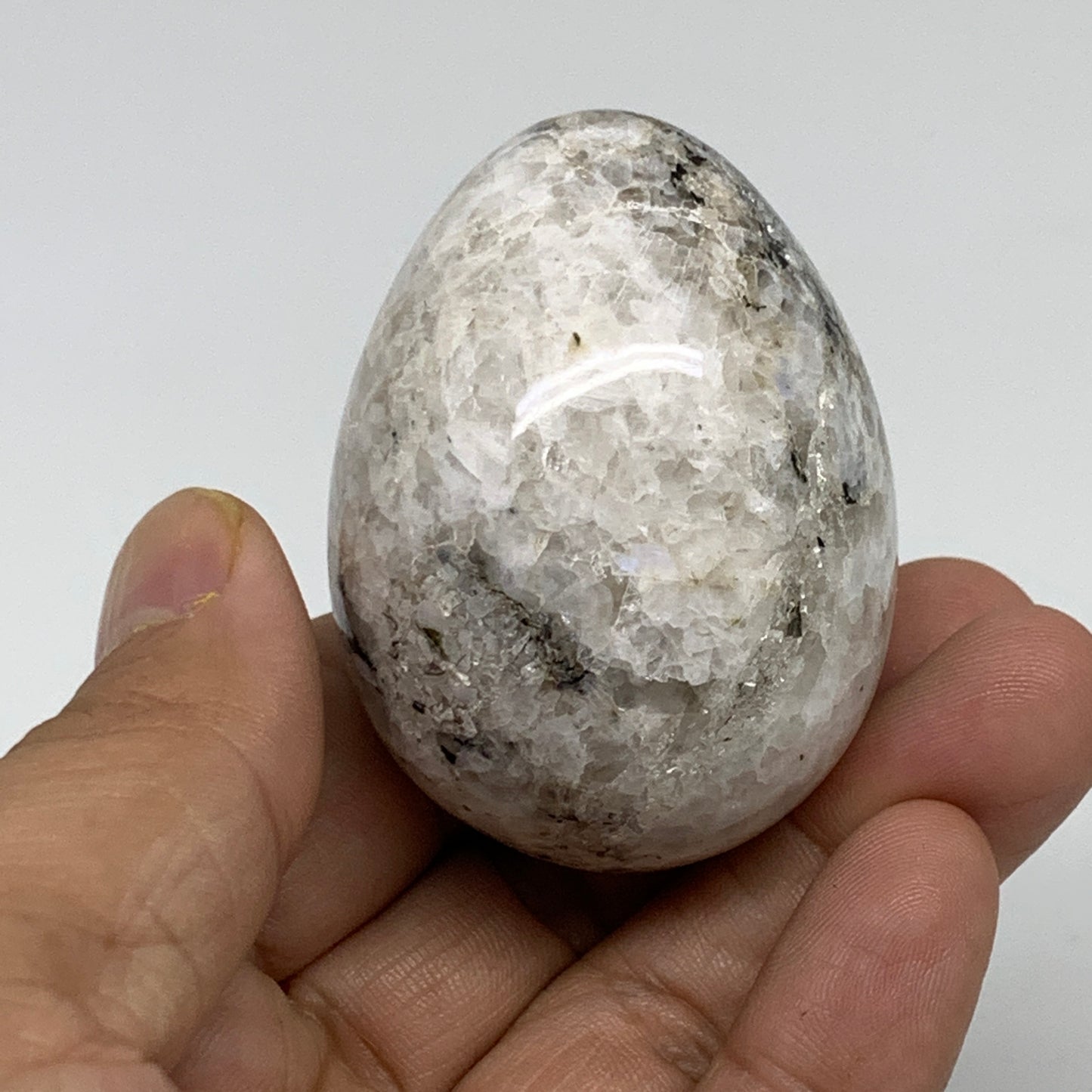 110g, 2.1"x1.6", Natural Gemstone White Rainbow Moonstone Egg, B34303