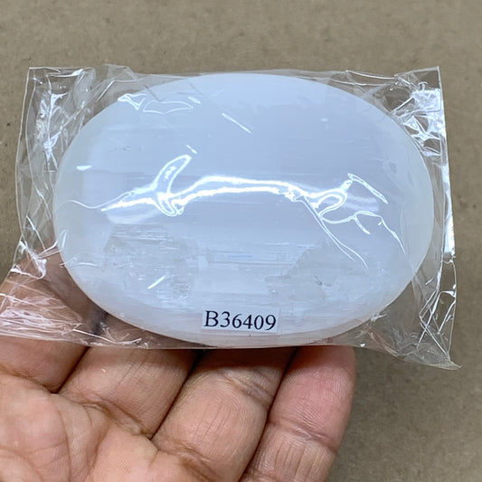 108g, 2.8"x2"x1", White Selenite Palmstone Crystal Pillow Reiki, B36409