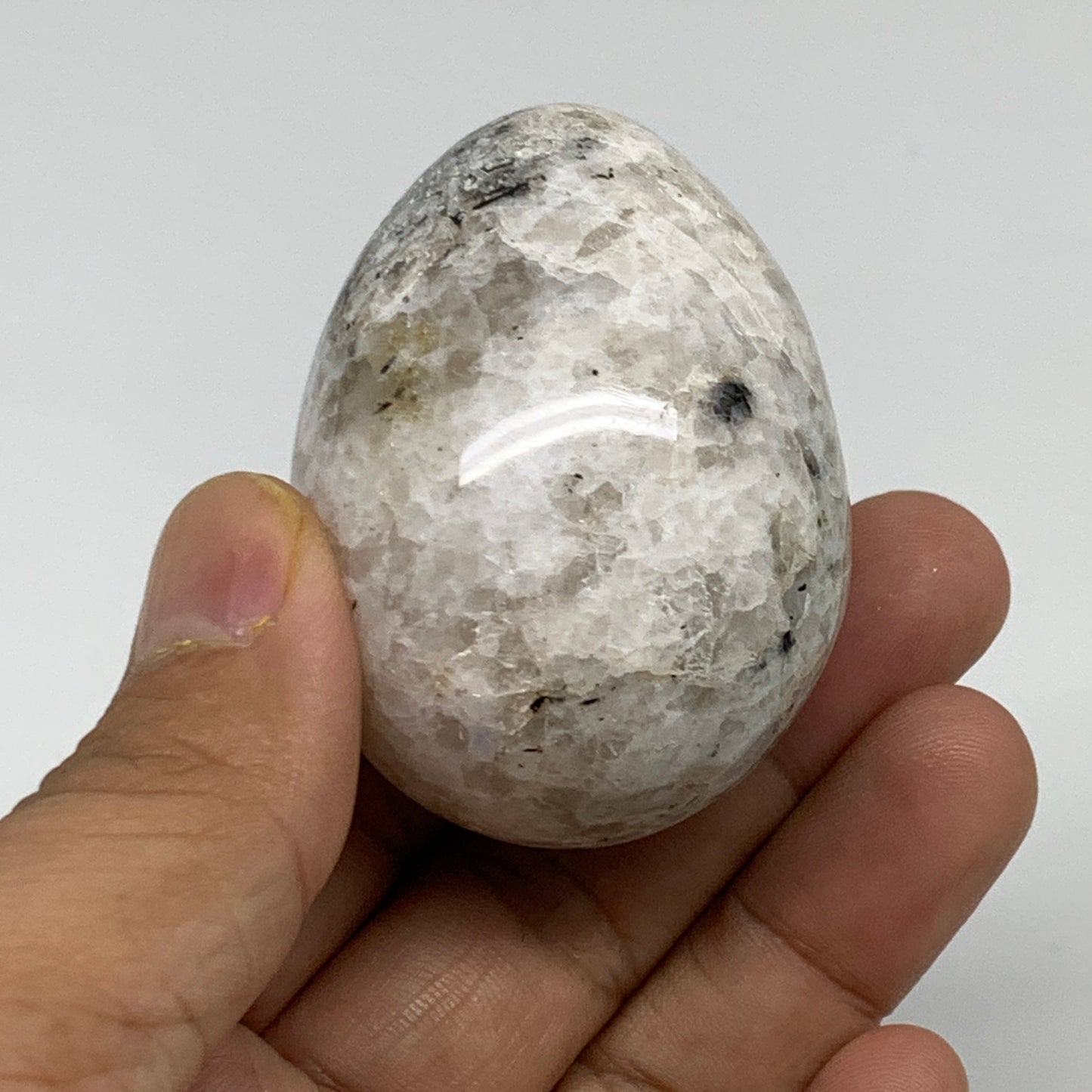 110g, 2.1"x1.6", Natural Gemstone White Rainbow Moonstone Egg, B34303