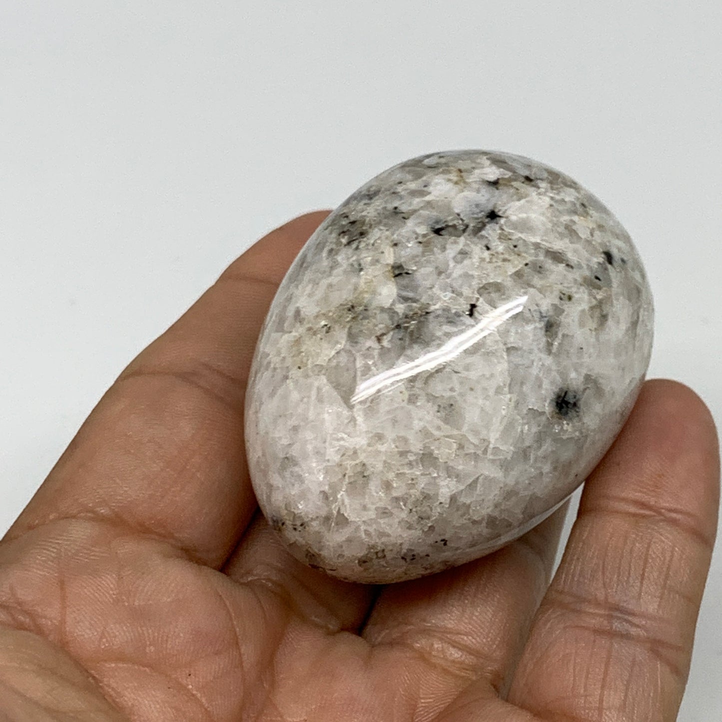 110g, 2.1"x1.6", Natural Gemstone White Rainbow Moonstone Egg, B34303