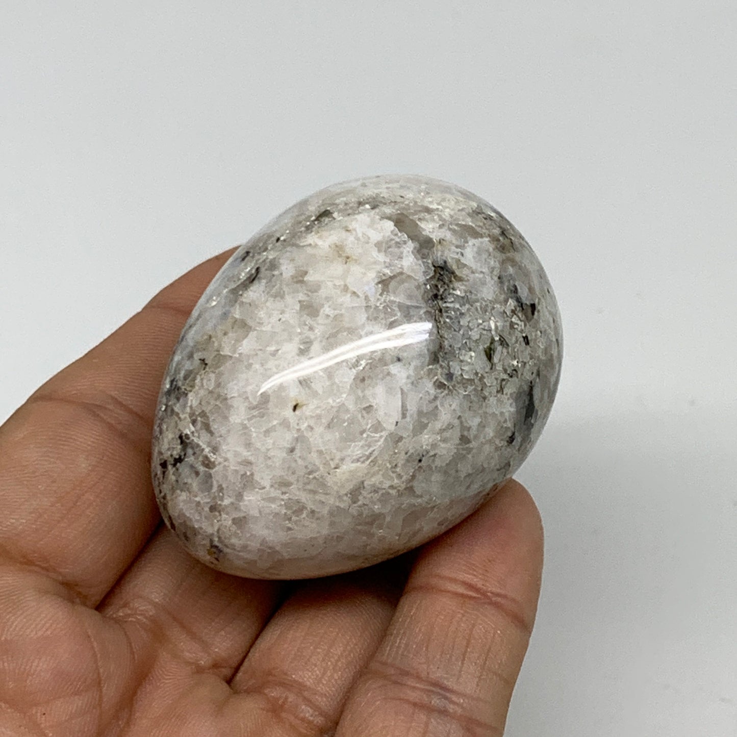 110g, 2.1"x1.6", Natural Gemstone White Rainbow Moonstone Egg, B34303