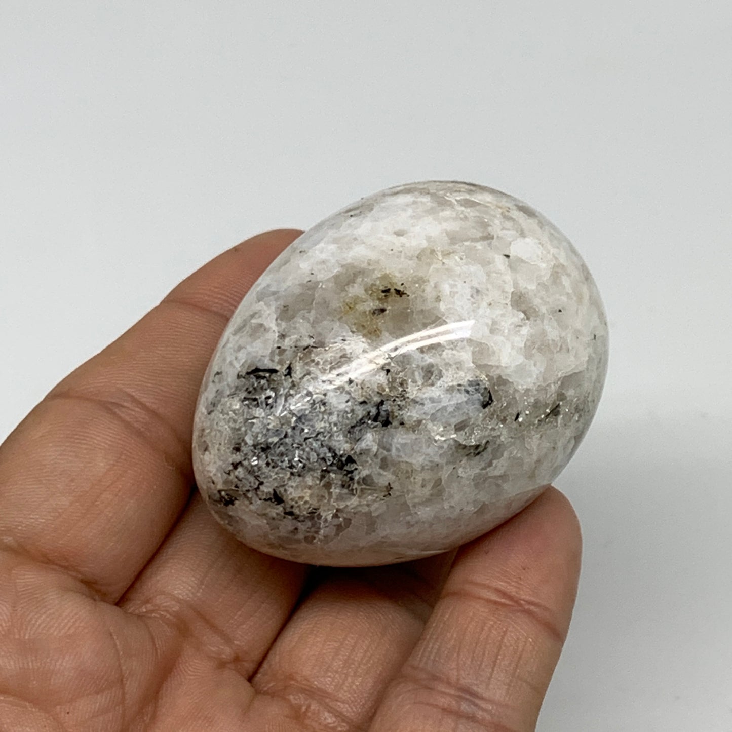 110g, 2.1"x1.6", Natural Gemstone White Rainbow Moonstone Egg, B34303