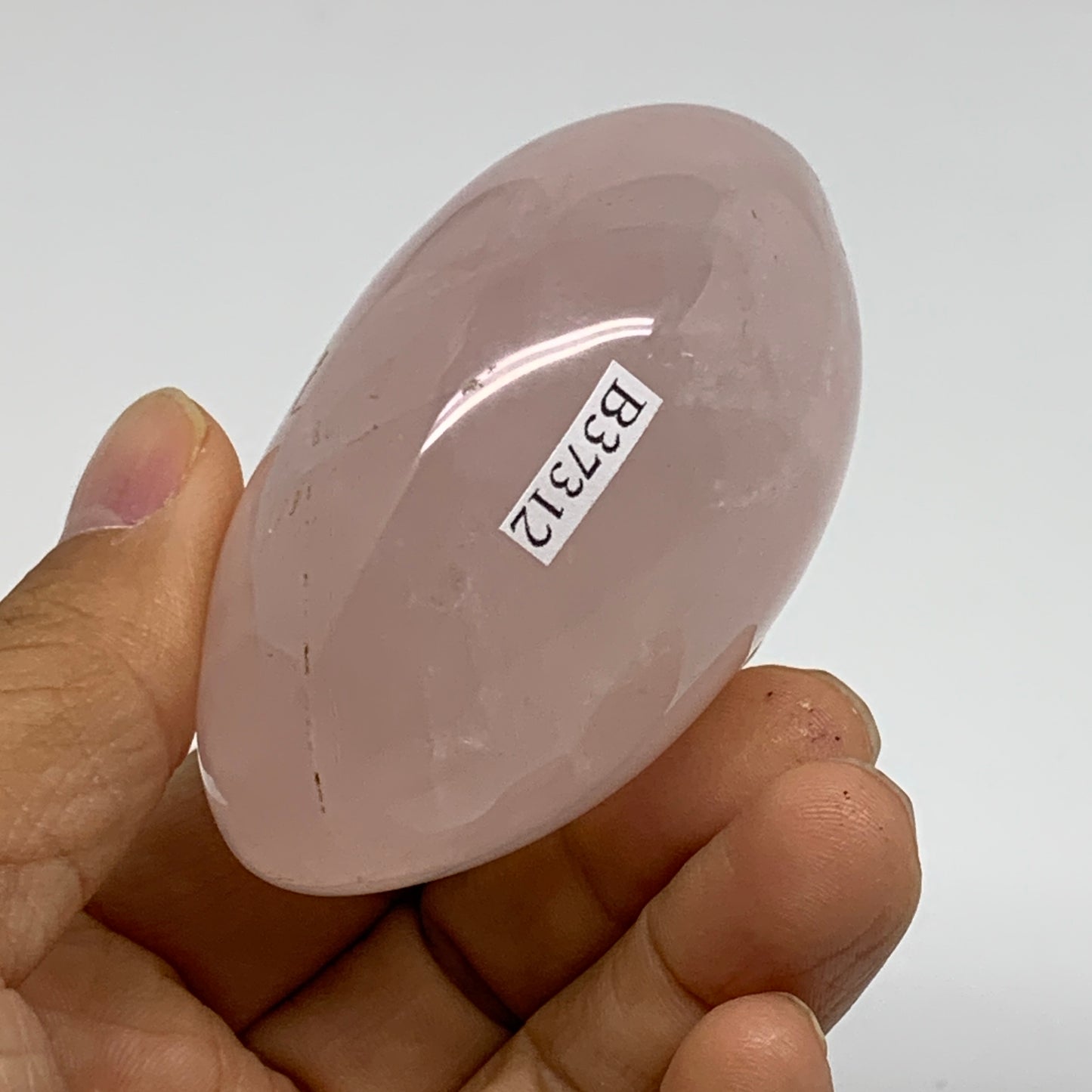 178.2g , 2.7"x2"x1.5", Natural Pink Rose Quartz Palm-stone Crystal, B37312