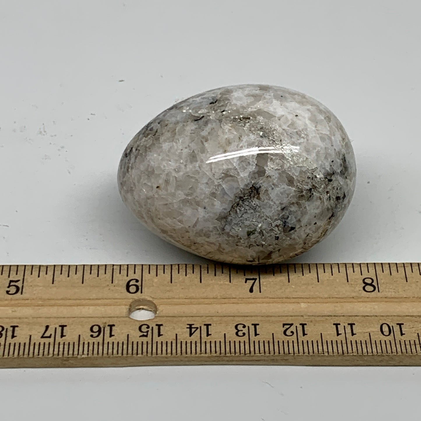 110g, 2.1"x1.6", Natural Gemstone White Rainbow Moonstone Egg, B34303