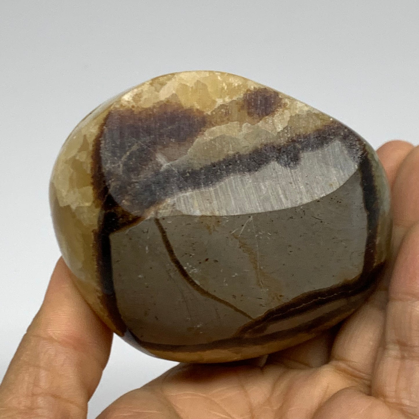 1.34 lbs, 3.7"x3.1"x2.6", Septarian Nodules Freeform Polished Crystal, B38155