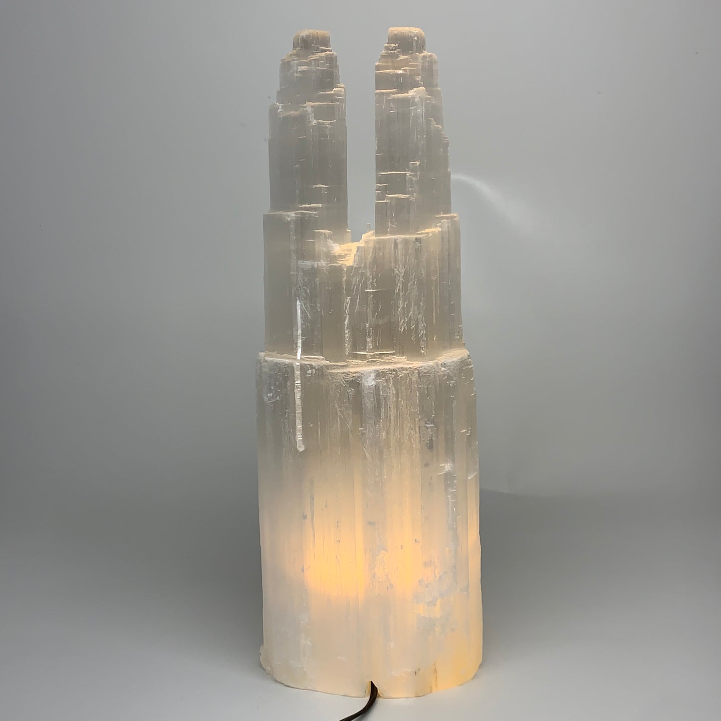 12 lbs, 15.3"x5.4"x3.6" Rough Selenite (Satin Spar) Lamp Tower W/Chord, B35769