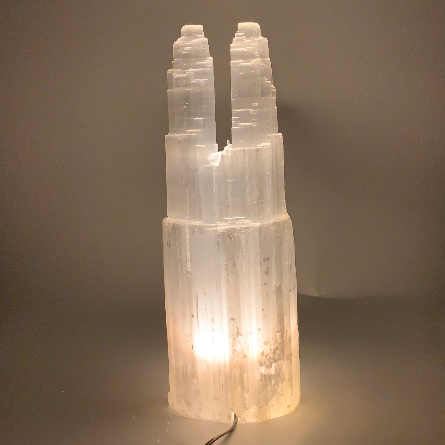 12 lbs, 15.3"x5.4"x3.6" Rough Selenite (Satin Spar) Lamp Tower W/Chord, B35769