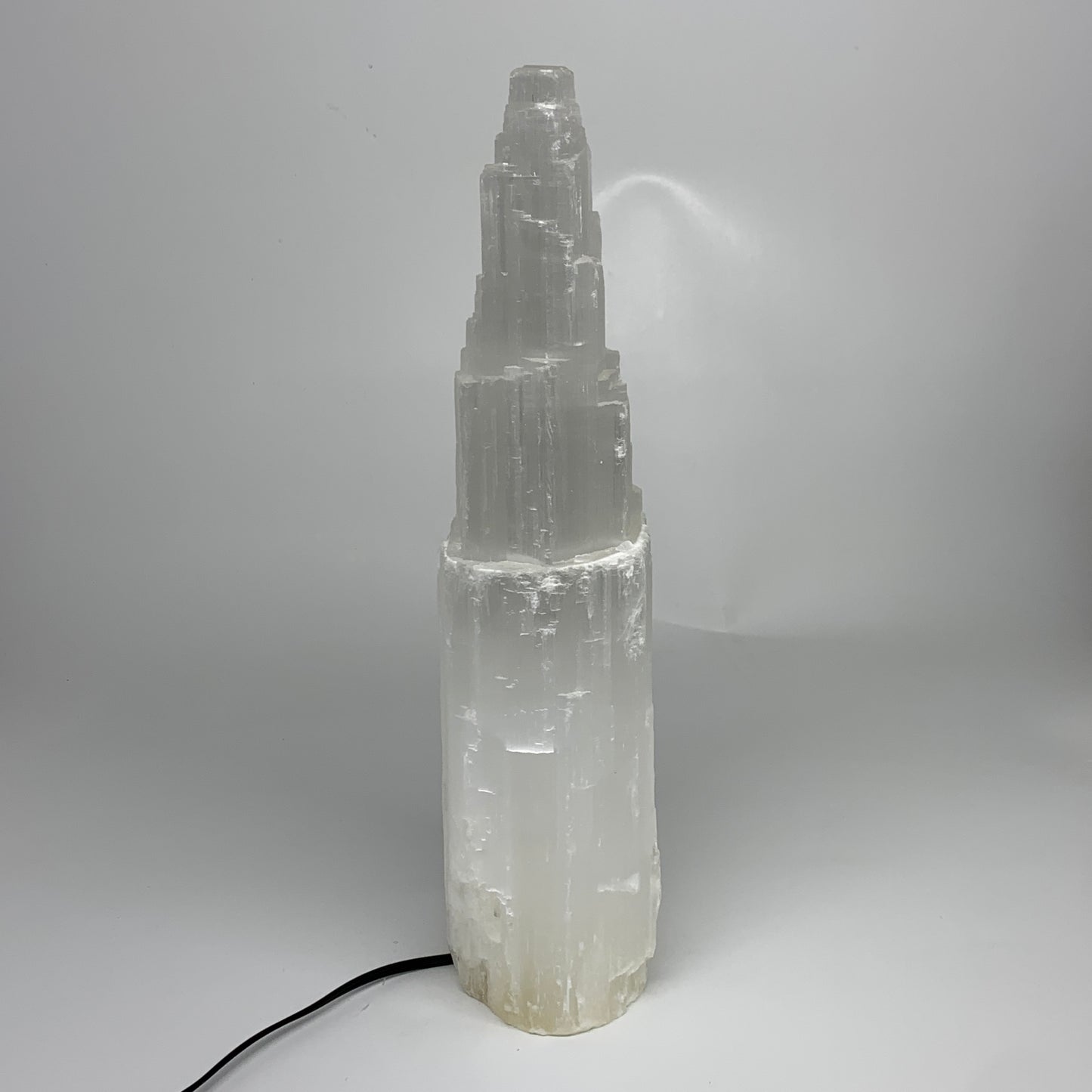 12 lbs, 15.3"x5.4"x3.6" Rough Selenite (Satin Spar) Lamp Tower W/Chord, B35769