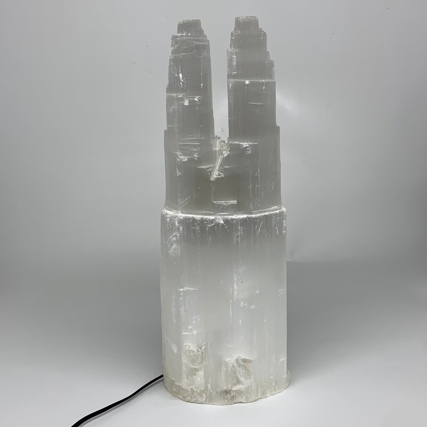 12 lbs, 15.3"x5.4"x3.6" Rough Selenite (Satin Spar) Lamp Tower W/Chord, B35769