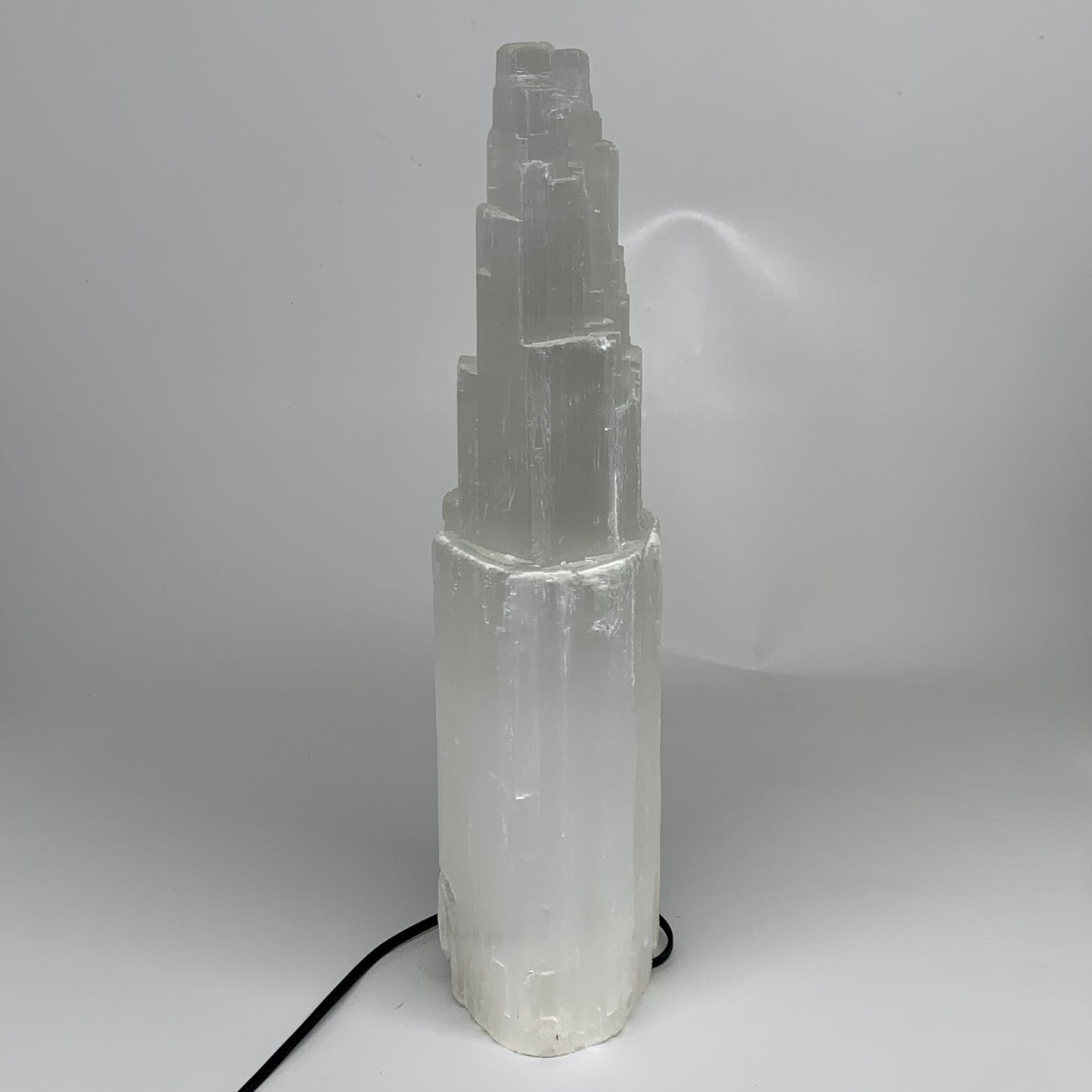 12 lbs, 15.3"x5.4"x3.6" Rough Selenite (Satin Spar) Lamp Tower W/Chord, B35769