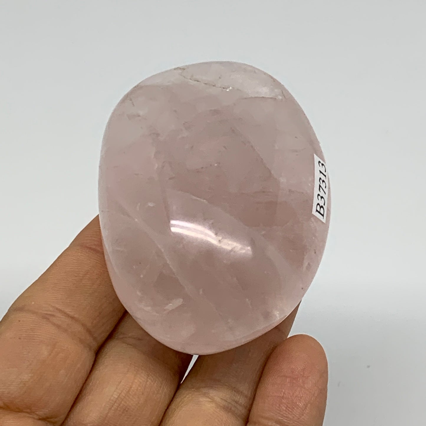 144.2g , 2.6"x1.9"x1.2", Natural Pink Rose Quartz Palm-stone Crystal, B37313