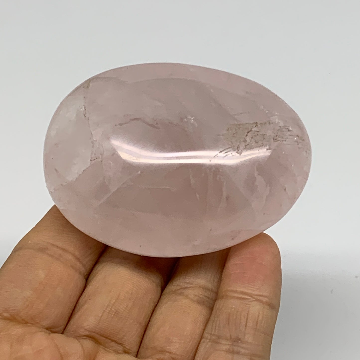 144.2g , 2.6"x1.9"x1.2", Natural Pink Rose Quartz Palm-stone Crystal, B37313
