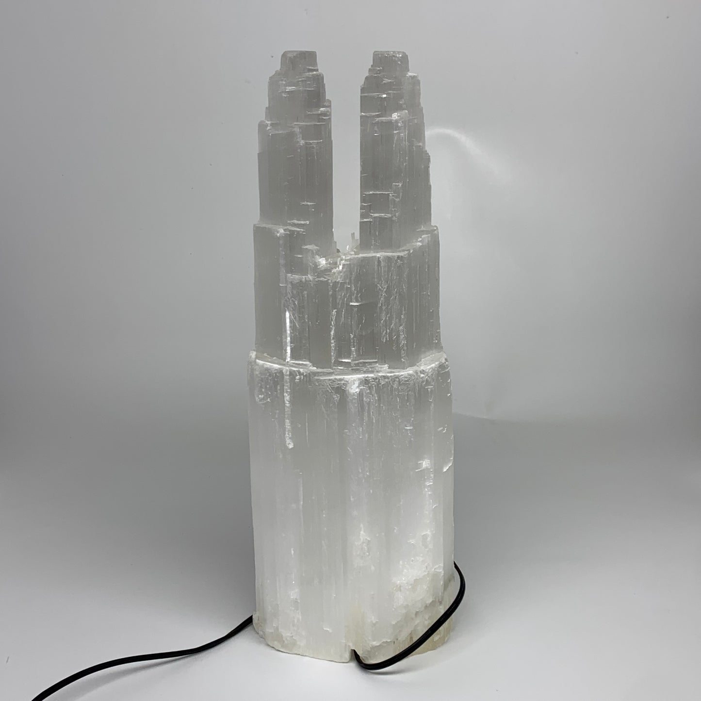 12 lbs, 15.3"x5.4"x3.6" Rough Selenite (Satin Spar) Lamp Tower W/Chord, B35769
