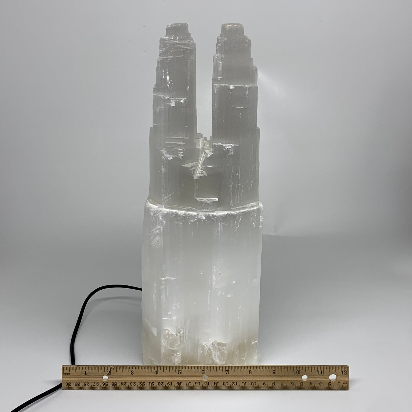 12 lbs, 15.3"x5.4"x3.6" Rough Selenite (Satin Spar) Lamp Tower W/Chord, B35769