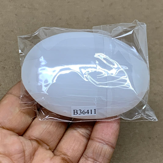 91g, 2.8"x2x0.9", White Selenite Palmstone Crystal Pillow Reiki, B36411