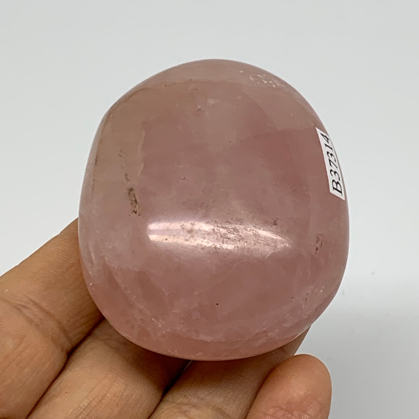 129g , 2.3"x1.9"x1.2", Natural Pink Rose Quartz Palm-stone Crystal, B37314