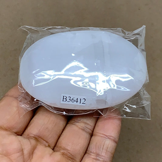 93g, 2.8"x1.9"x0.9", White Selenite Palmstone Crystal Pillow Reiki, B36412