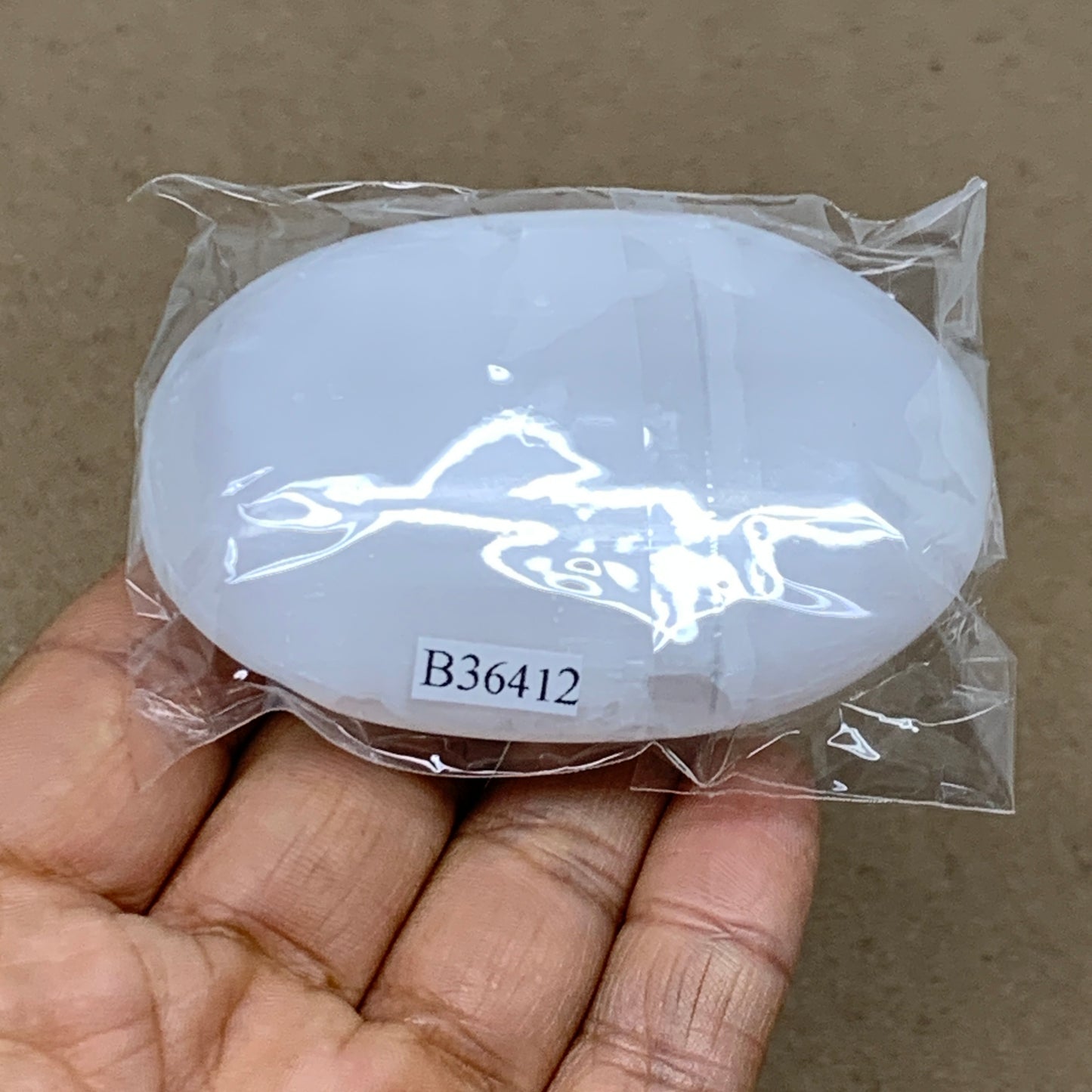 93g, 2.8"x1.9"x0.9", White Selenite Palmstone Crystal Pillow Reiki, B36412