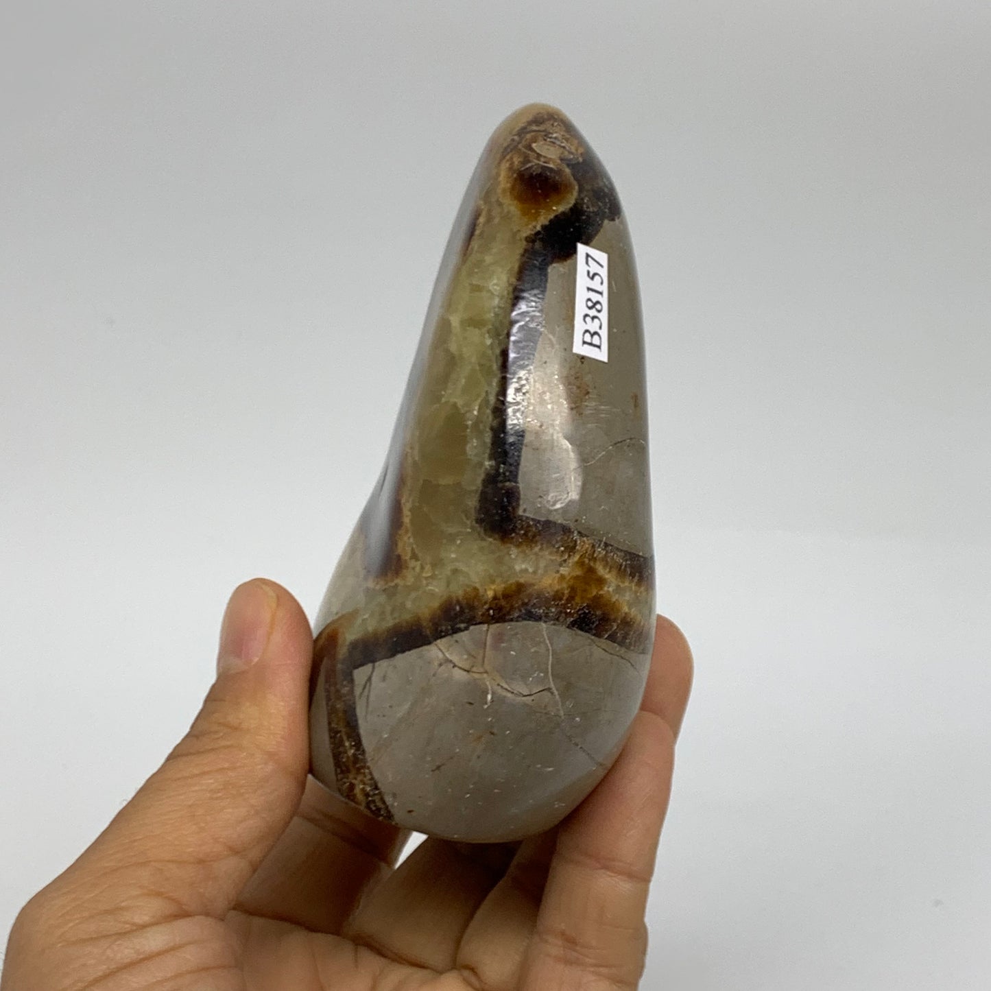 0.95 lbs, 3.9"x3"x1.7", Septarian Nodules Freeform Polished Crystal, B38157