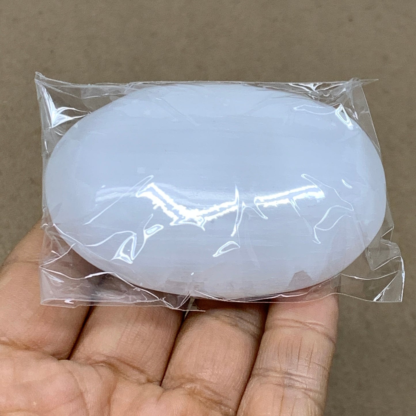 93g, 2.8"x1.9"x0.9", White Selenite Palmstone Crystal Pillow Reiki, B36412