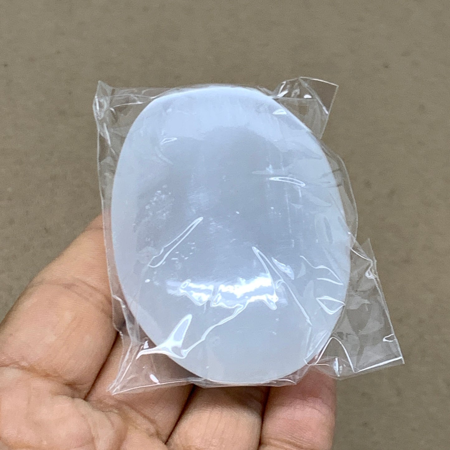 93g, 2.8"x1.9"x0.9", White Selenite Palmstone Crystal Pillow Reiki, B36412