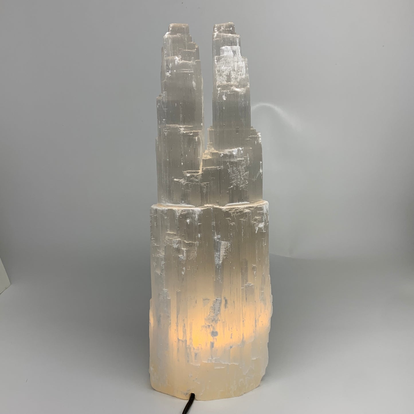 12.7 lbs, 15.6"x5.2"x3.6" Rough Selenite (Satin Spar) Lamp Tower W/Chord, B35771