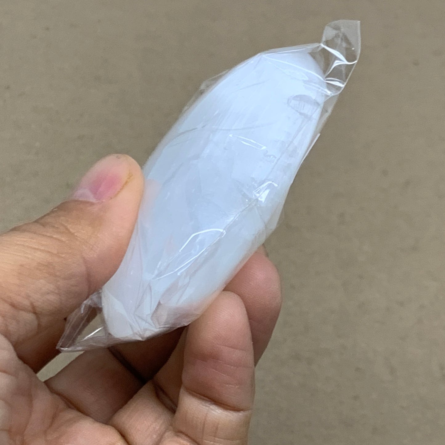 93g, 2.8"x1.9"x0.9", White Selenite Palmstone Crystal Pillow Reiki, B36412