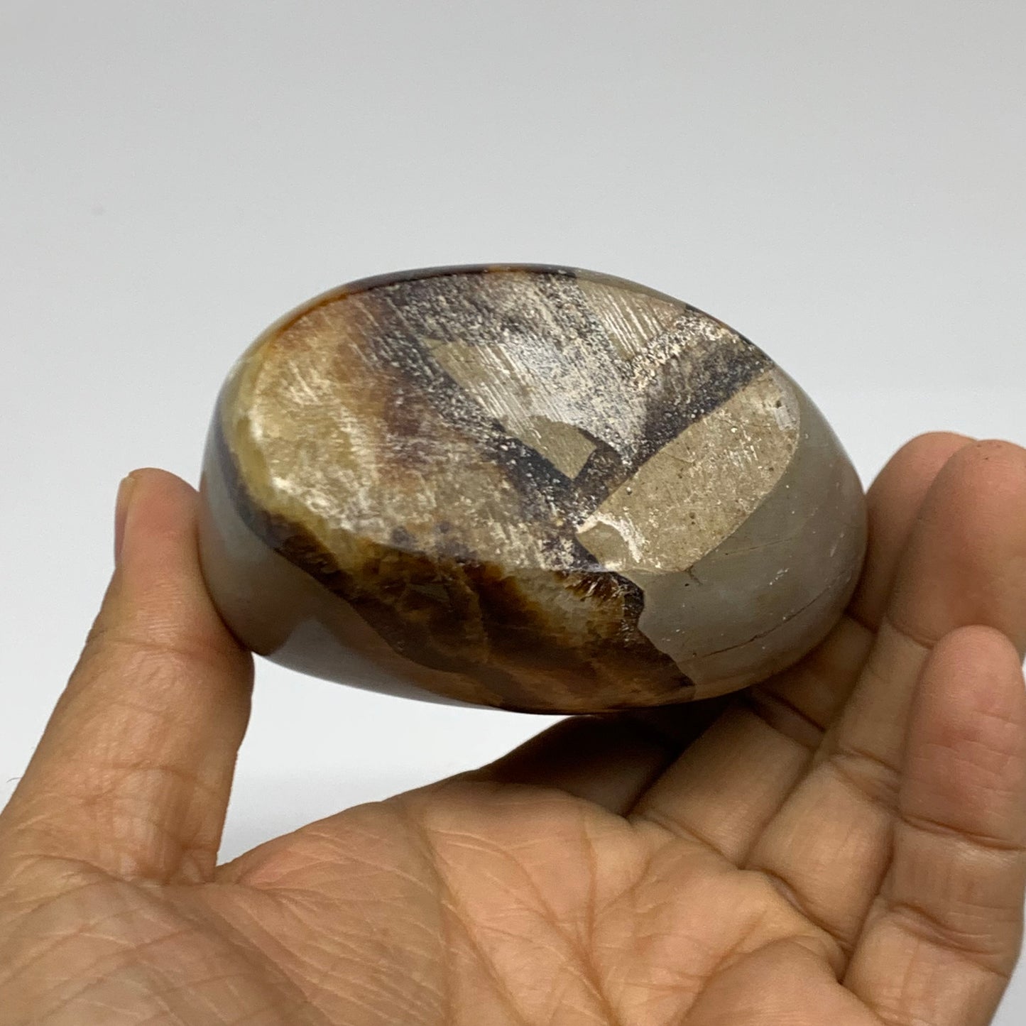 0.95 lbs, 3.9"x3"x1.7", Septarian Nodules Freeform Polished Crystal, B38157