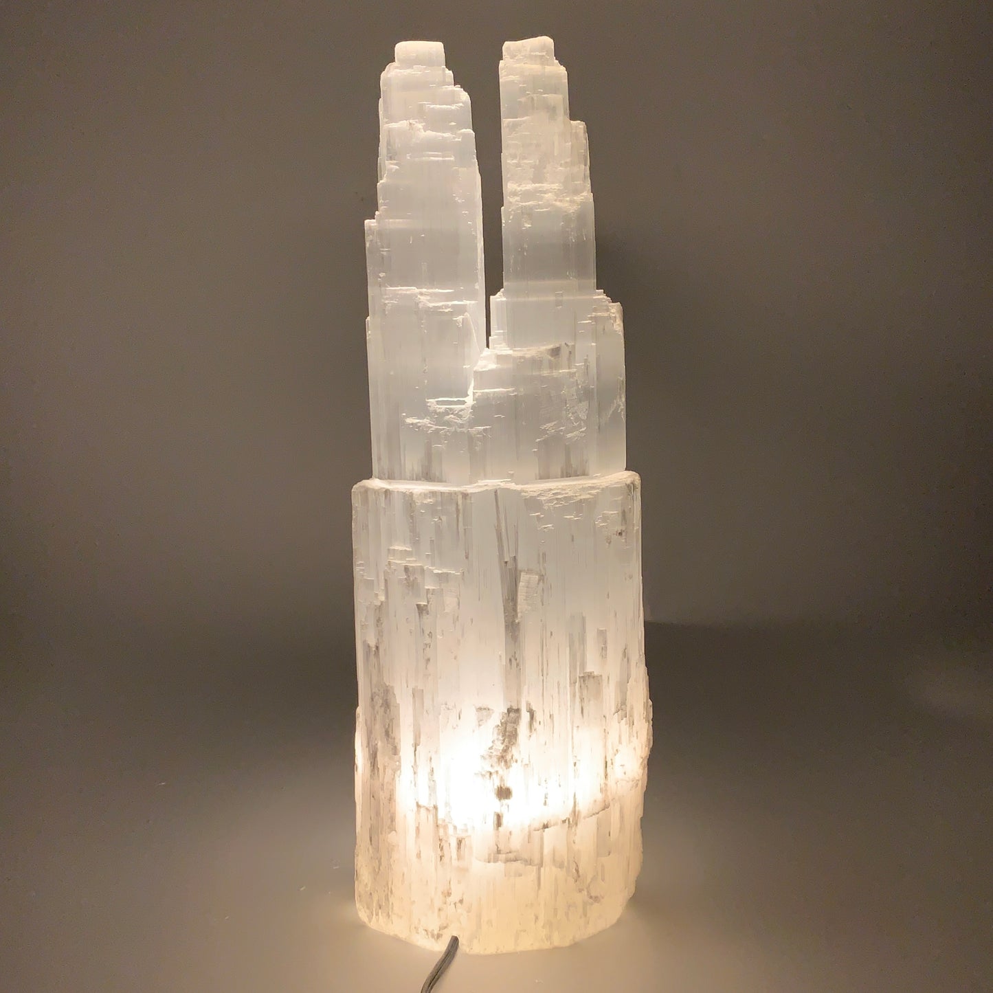 12.7 lbs, 15.6"x5.2"x3.6" Rough Selenite (Satin Spar) Lamp Tower W/Chord, B35771