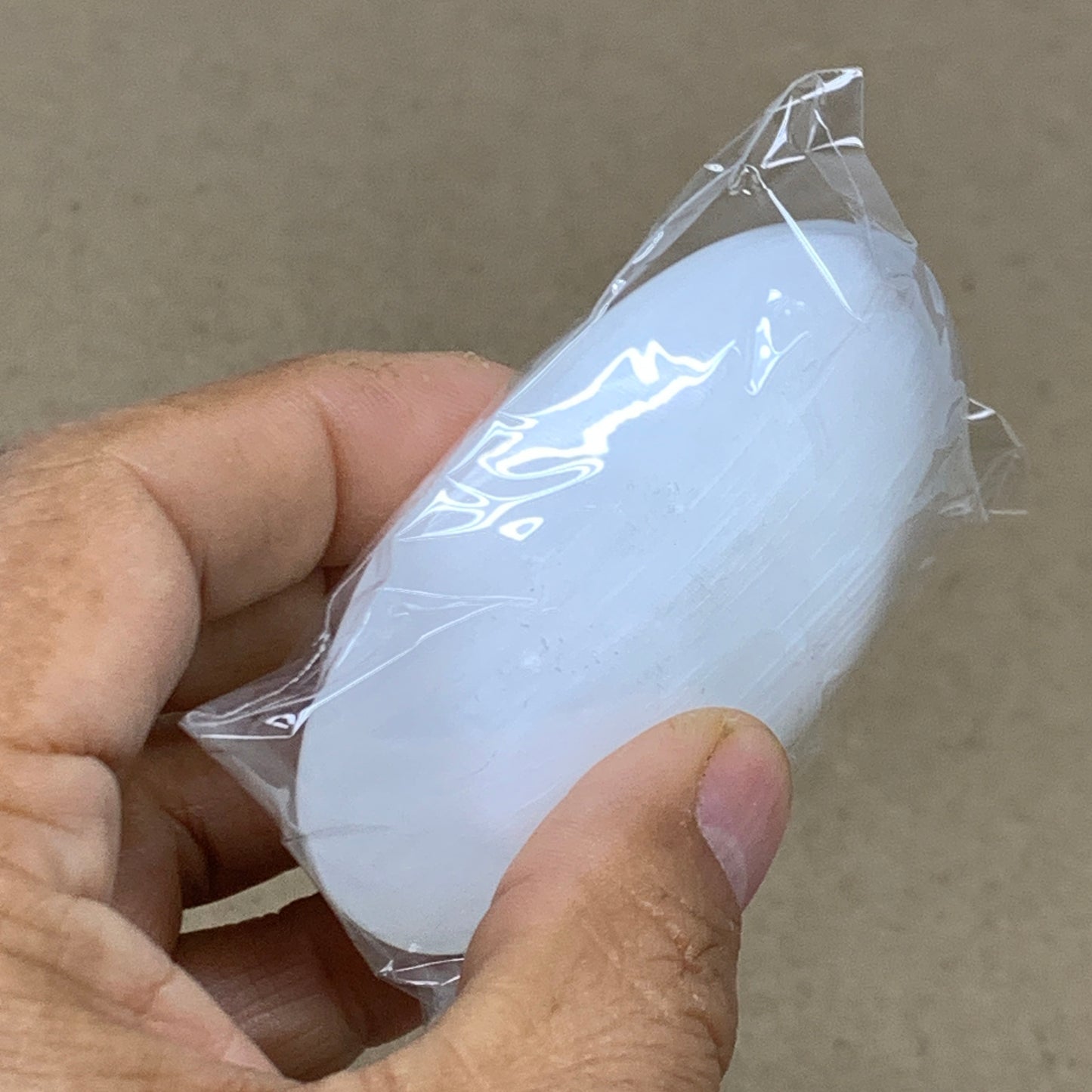 93g, 2.8"x1.9"x0.9", White Selenite Palmstone Crystal Pillow Reiki, B36412