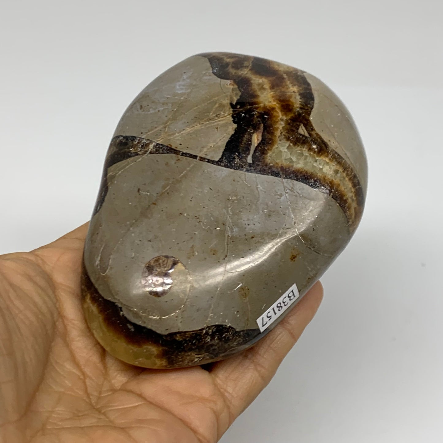 0.95 lbs, 3.9"x3"x1.7", Septarian Nodules Freeform Polished Crystal, B38157