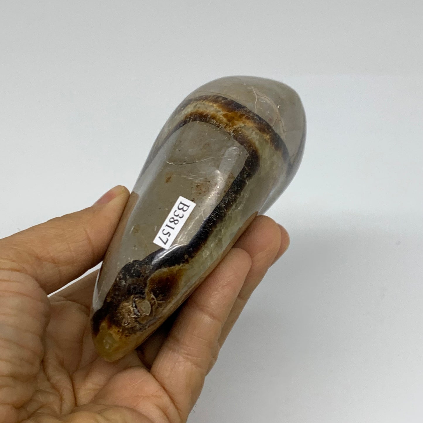 0.95 lbs, 3.9"x3"x1.7", Septarian Nodules Freeform Polished Crystal, B38157