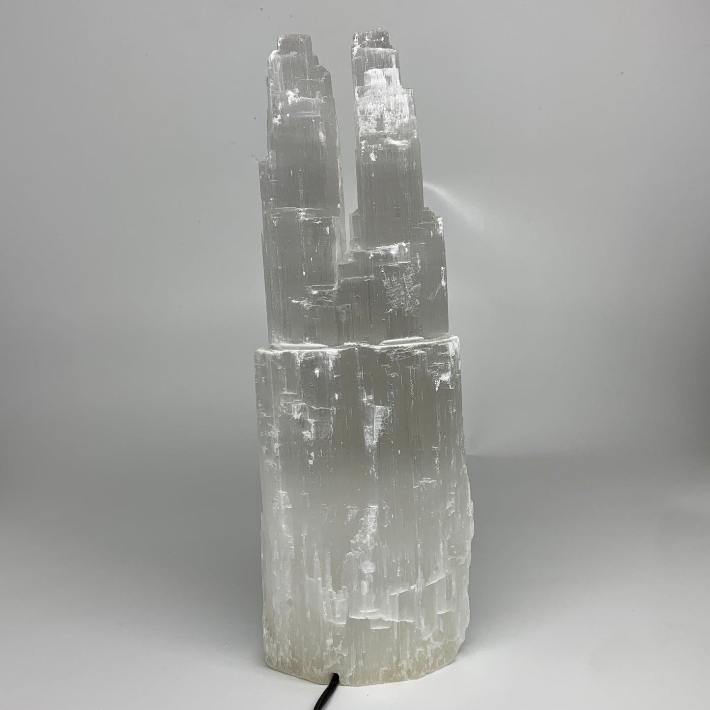 12.7 lbs, 15.6"x5.2"x3.6" Rough Selenite (Satin Spar) Lamp Tower W/Chord, B35771