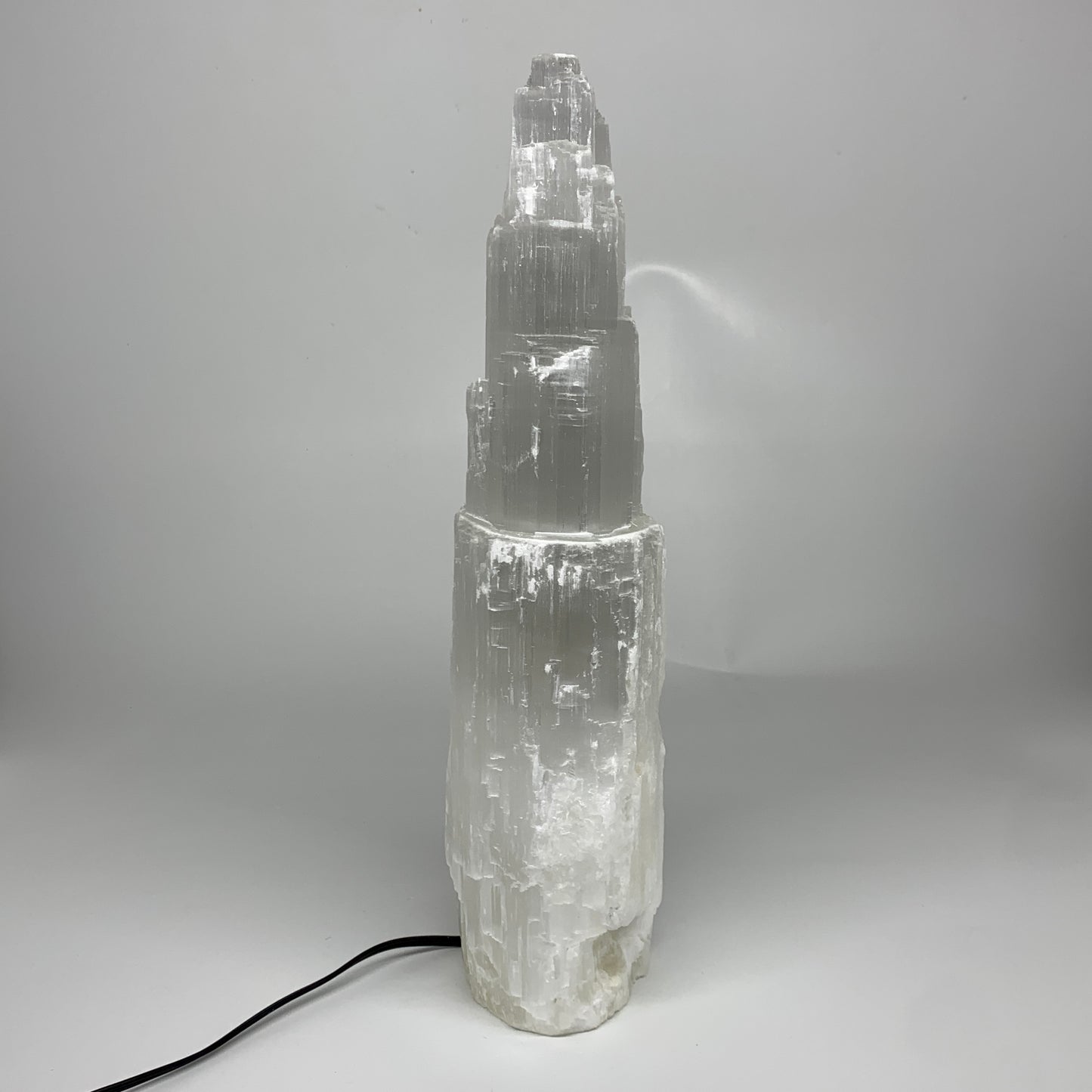 12.7 lbs, 15.6"x5.2"x3.6" Rough Selenite (Satin Spar) Lamp Tower W/Chord, B35771