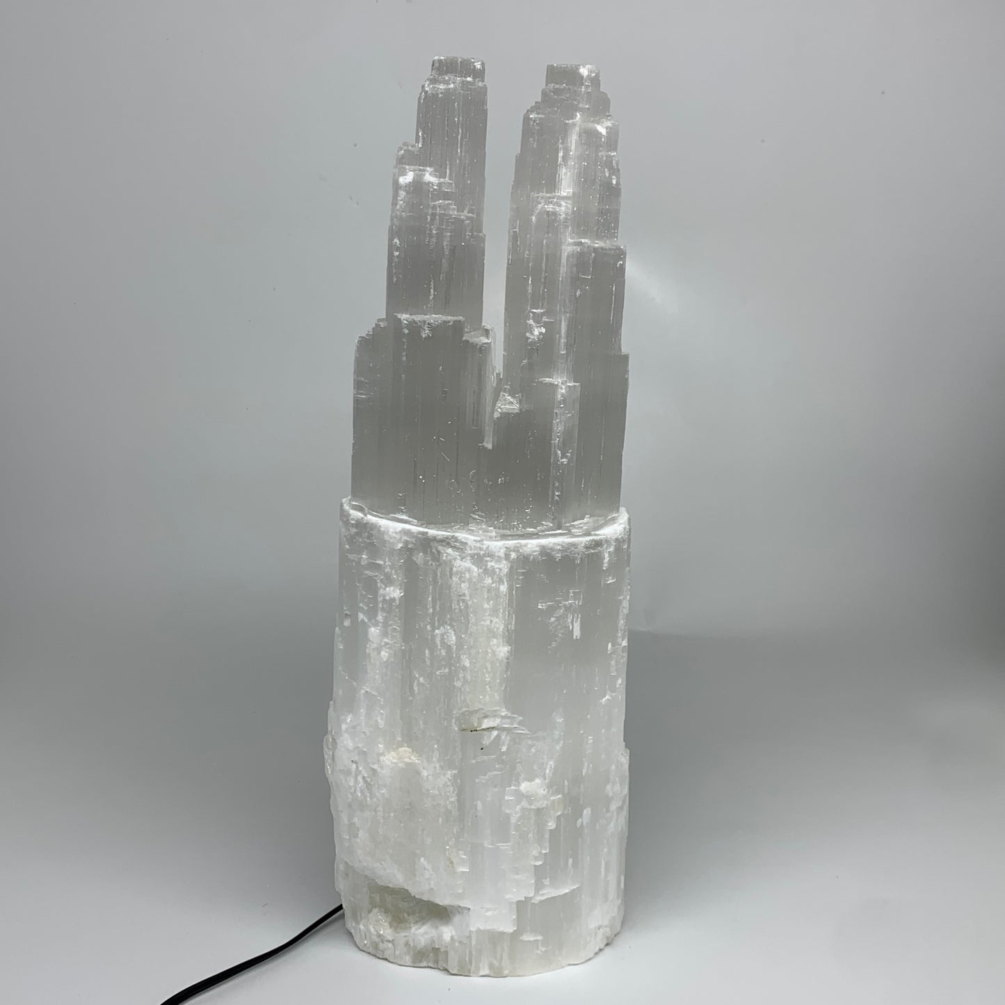 12.7 lbs, 15.6"x5.2"x3.6" Rough Selenite (Satin Spar) Lamp Tower W/Chord, B35771