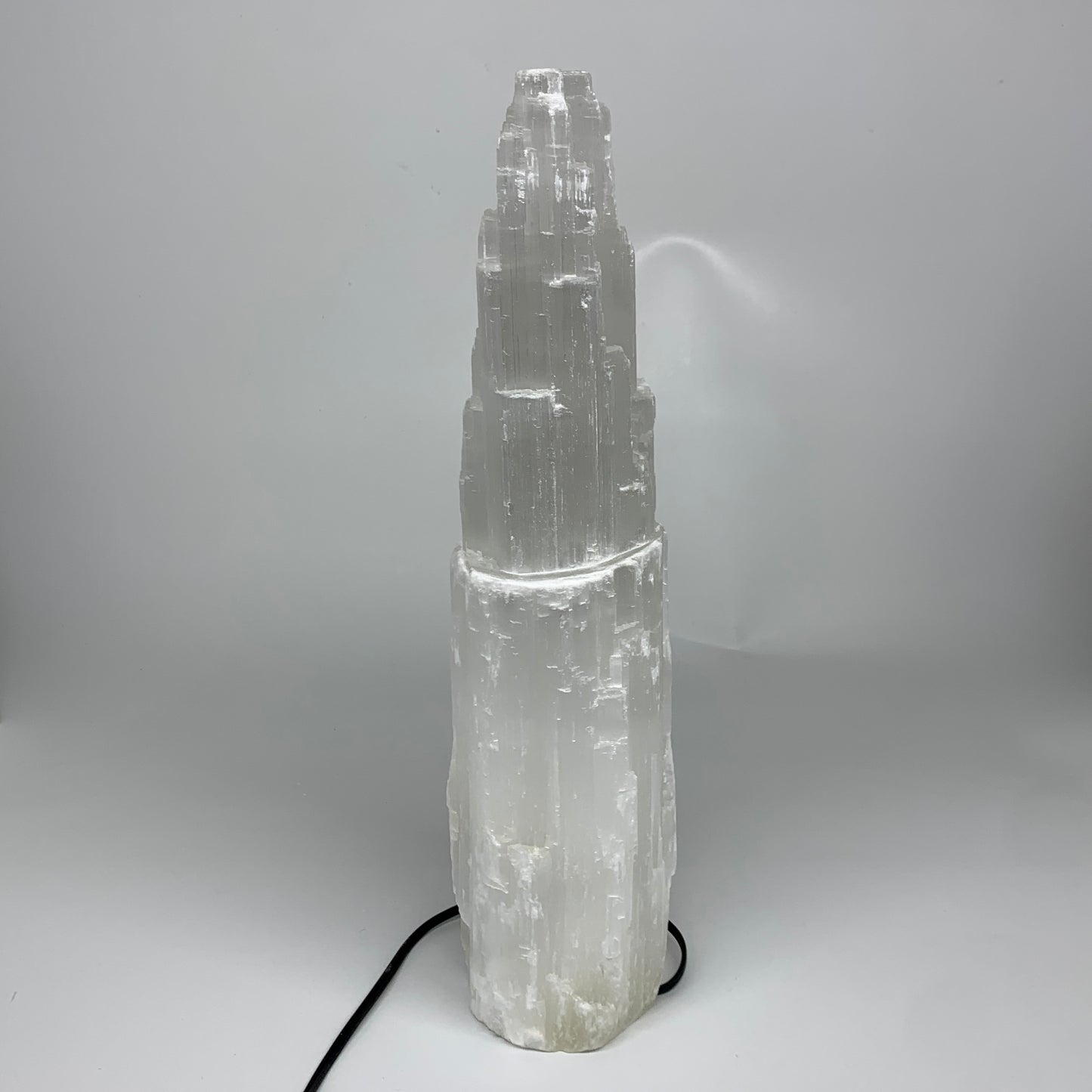 12.7 lbs, 15.6"x5.2"x3.6" Rough Selenite (Satin Spar) Lamp Tower W/Chord, B35771